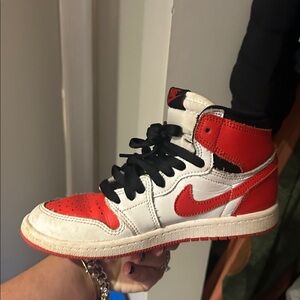 Red and White High-Top Nike Jordan Sneakers boys 2.5